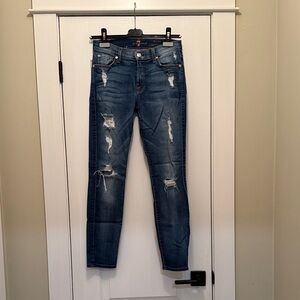 7 For All Mankind Dark Blue Distressed Skinny Jeans